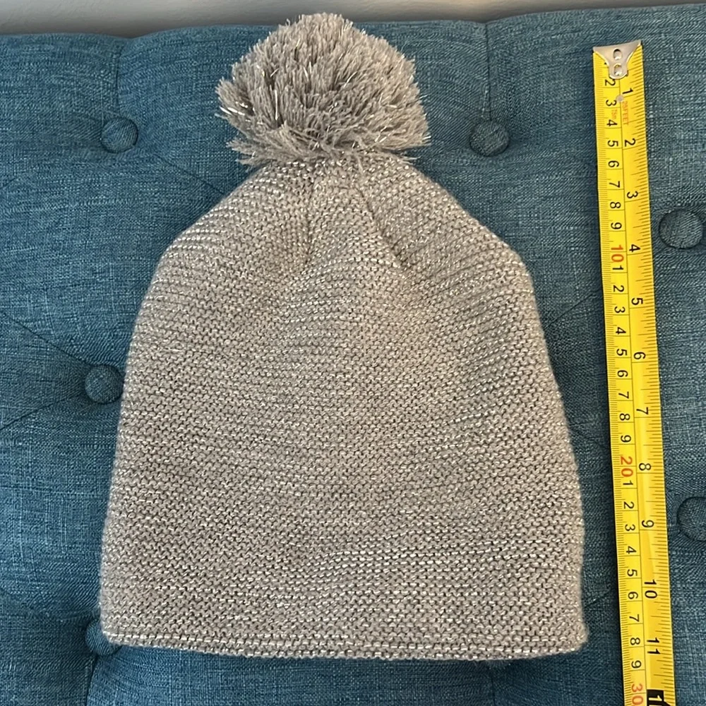 Gray Knit Metallic Pom Pom Hat-See Photos